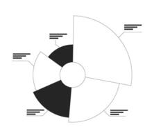Circular pie chart with labeled segments black and white 2D line object. Sectors analysis visualization. Corporate piechart infographic isolated clip art outline. Monochrome spot illustration vector