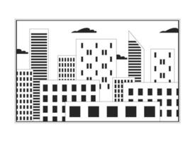 Cityscape skyscrapers frame black and white 2D line object. City buildings window rectangle. Town skyline downtown district isolated clip art outline item. Monochromatic spot illustration vector