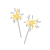Sparklers cute hand drawn illustration. Festive handheld sparkling sticks isolated design element. vector