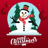 a snowman with a red hat and scarf on a red background vector