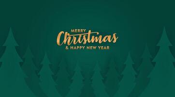 christmas and new year greeting card with trees and gold lettering vector