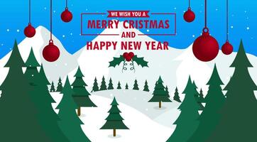 christmas and new year greeting with trees and snow vector