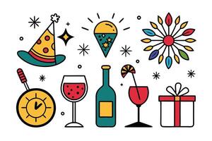 Various New Year's Eve elements in colorful minimal design vector