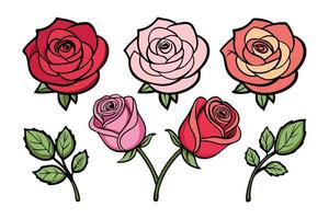 Different rose designs with black outlines on a white background vector