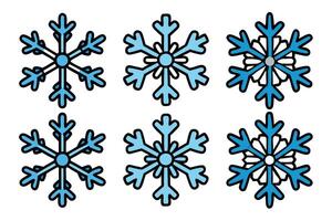 Unique snowflake set with black outlines and blue accents vector