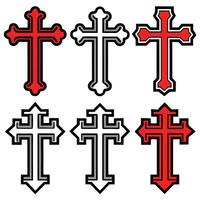 Six different Christian crosses displayed with clear black outlines vector