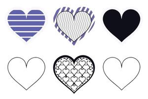 Collection of heart shapes with black outlines in various designs vector