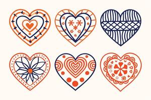 Unique black outline hearts designed with colorful patterns vector