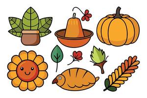 Thanksgiving illustrations with autumn elements and decor vector