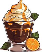 Desserts with swirls of cream and caramel in a glass cup vector