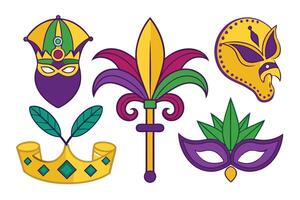 Colorful mardi gras design elements with bold outlines vector