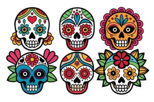 Colorful Day of the Dead Skulls with Floral Designs and Patterns vector