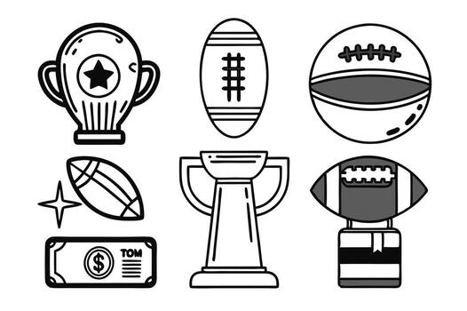 Different super bowl sunday set with black outline graphics vector