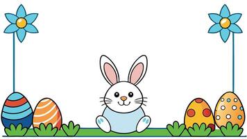 Easter border design featuring a cute bunny and colorful eggs vector