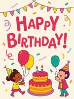 Vibrant birthday party with balloons and cake vector