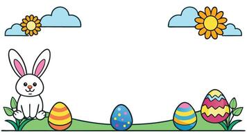 Colorful Easter border featuring a bunny and decorated eggs vector