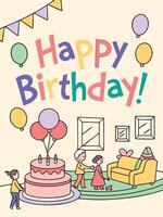 Celebrating a joyful birthday party at home with friends and family vector