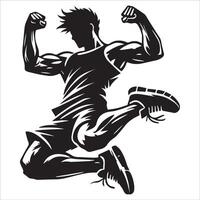 Joyful Man Jump Pose Silhouette vector