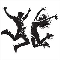 Group of Men in Action Jump Silhouette vector