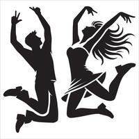 Group of Men Jumping in Unison Silhouette vector