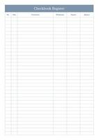 Simple, clean, and basic checkbook register layout designed for tracking financial transactions with clarity and precision. Minimalistic and functional planner. Simplicity and usability for financial. vector