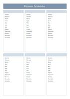 Payment schedule template with a clean, basic, simple and professionally organized layout for tracking monthly payments over a year. For personal or business budgeting to track monthly expenses. vector