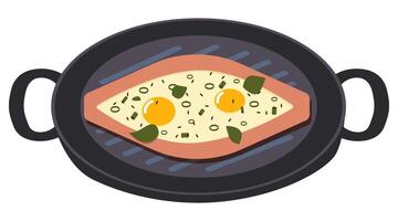 fried eggs with greens in a frying pan element of food for breakfast vector