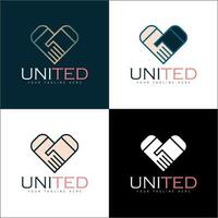 unity shake hand love team work logo set template design vector