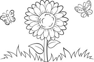 Big Round Sunflower with Butterflies vector