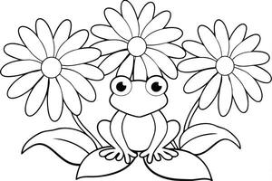 A Bunch of Daisies with a Tiny Frog Sitting in the Grass vector