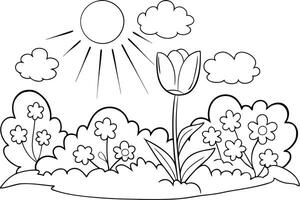 Single Tulip Blooming in Sunny Garden vector