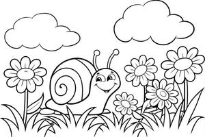 A Field of Yellow Daisies with a Friendly Snail vector