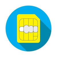Sim card flat icon illustration with long shadow on blue background. vector