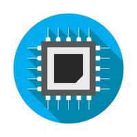 CPU flat icon with long shadow on blue background illustration. vector