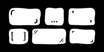 Doodle text box. Hand drawn bubble shapes and frames for social media. Text shape, organic child free form. Abstract square speech blobs for dialog on black background. Simple set for bullet journal vector