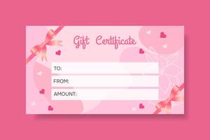 Gift certificate template with hearts and bows. vector