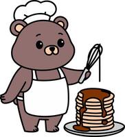 Bear Chef Holding a Stack of Pancakes vector