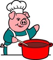 Pig Chef Stirring a Red Pot vector