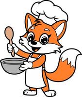 Cartoon Fox Chef Mixing in Bowl vector