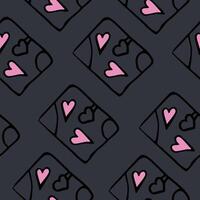 Seamless pattern of notebooks with hearts on a gray background vector