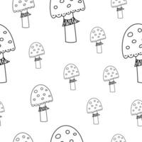 Seamless pattern with fly agaric mushrooms in doodle technique vector