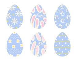 Easter eggs decorated different hand drawn patterns flowers, dots, wave lines and lettering Set 6. Isolated illustration Cards, banner, price tags, labels, booklet or web promo banner, leaflet vector