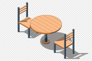 Isometric round table with chairs. Wooden round table. Isometric furniture. illustration vector