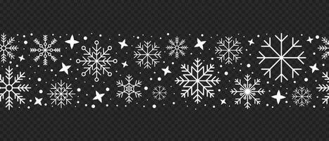 Abstract snowflake seamless border. Snowflakes seamless pattern. Snowfall repeat backdrop. Winter holidays theme. Seamless background with snowflakes. illustration vector