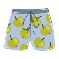 Cute cartoon men swimming trunks with apple pattern. Beachwear in flat style. vector