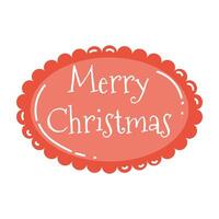 Cute cartoon red scalloped Merry Christmas frame or card with greeting words isolated on white background. vector