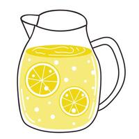 Cute cartoon jug of lemonade in flat style. Lemon juice summer drink isolated on white background. vector