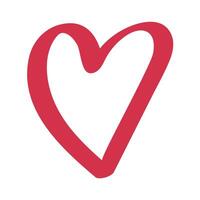 Cute red cartoon hand drawn heart shape in doodle style. vector