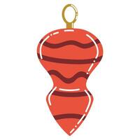 Cute beautiful red cartoon toy in the form of an icicle for a Christmas tree in flat style. vector