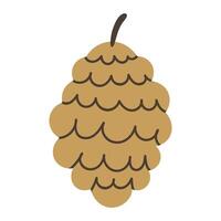 Cute cartoon pine cone in flat style. Winter holidays design element isolated on hite bacground. vector